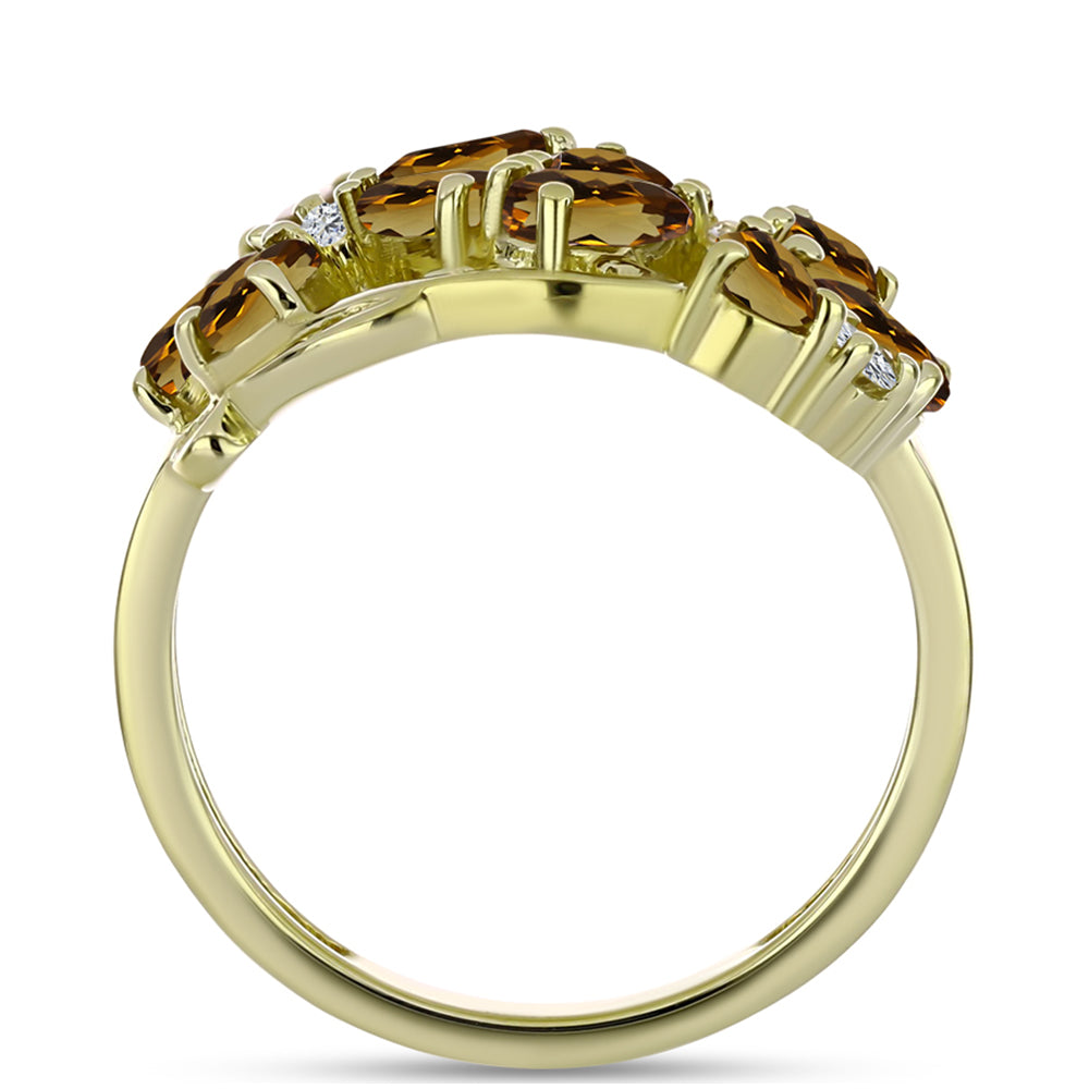 Pozlacené Stříbro 925/1000 - Prsten s Koňakovým Křemenem a Bílým Topazem - Karátové číslo: 2.09. přibližná hmotnost: 4.86 gramů