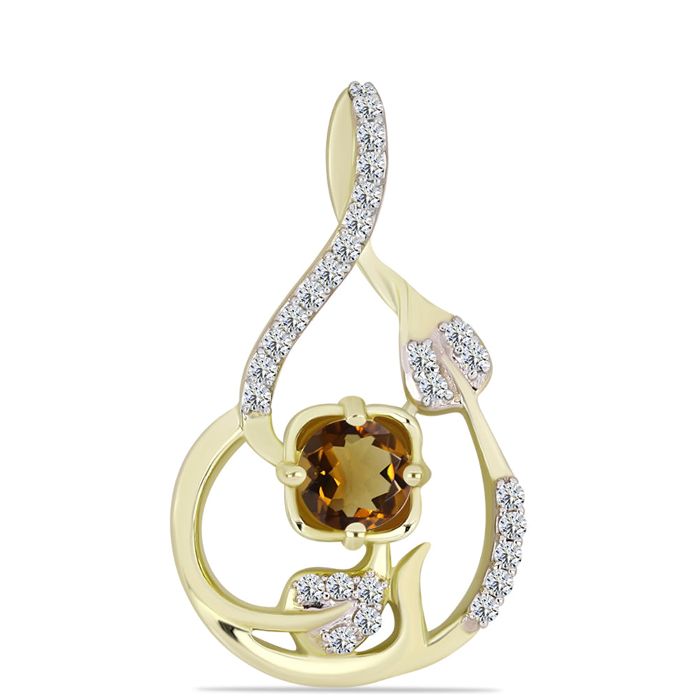 Pozlacené Stříbro 925/1000 - Přívěsek s Koňakovým Křemenem a Bílým Topazem - Karátové číslo: 0.7. přibližná hmotnost: 1.8 gramů 1 