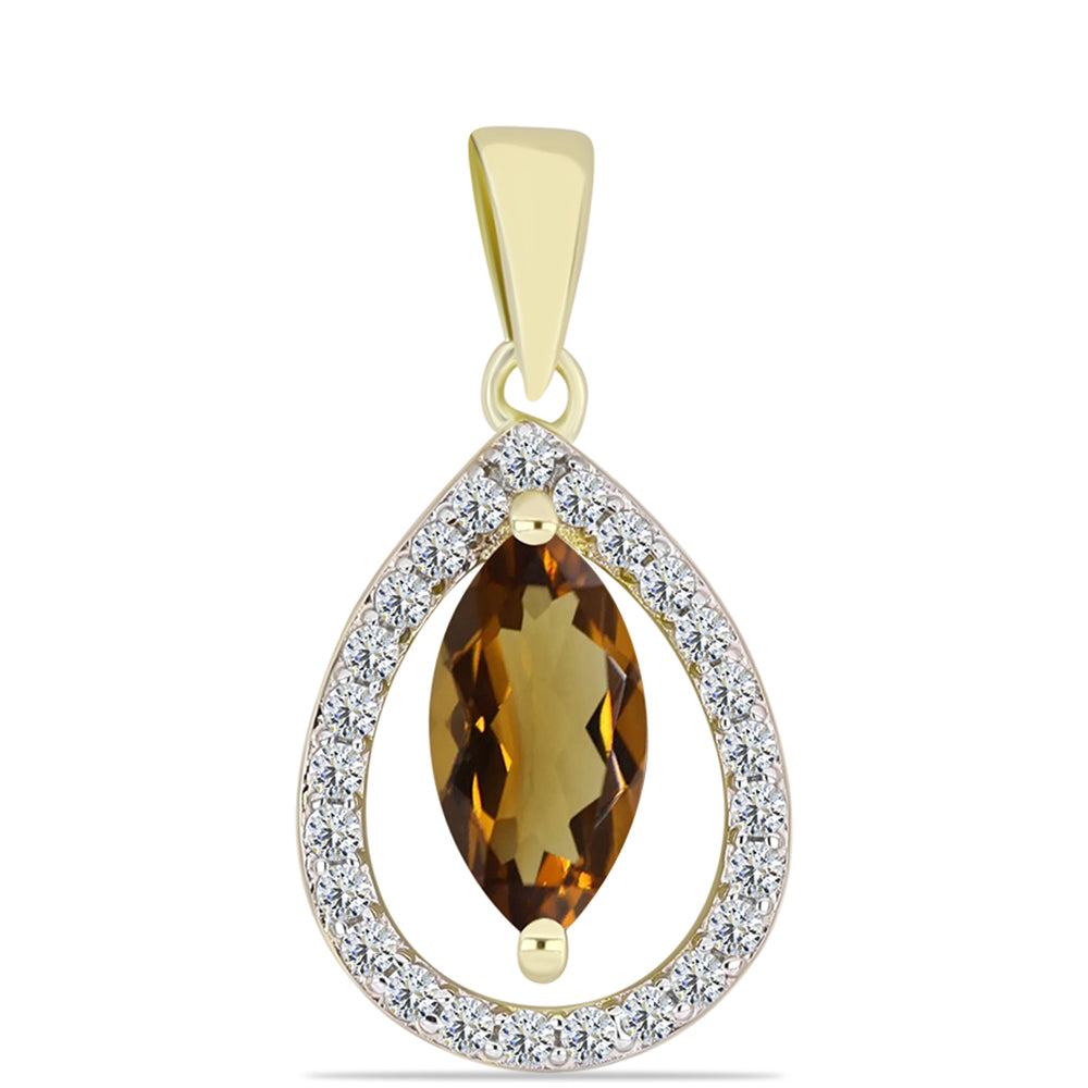 Pozlacené Stříbro 925/1000 - Přívěsek s Koňakovým Křemenem a Bílým Topazem - Karátové číslo: 1.2. přibližná hmotnost: 1.51 gramů