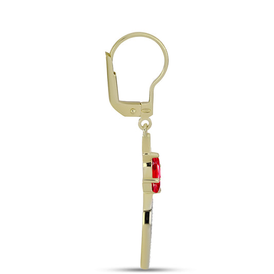 Pozlacené Stříbro 925/1000 - Náušnice s Červeným Achátem a Bílým Topazem - Karátové číslo: 0.9. přibližná hmotnost: 2.96 gramů