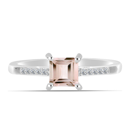 Stříbro 925/1000 - Prsten s Morganitem z Gozarehu a Bílým Topazem - Karátové číslo: 0.65. přibližná hmotnost: 2.1 gramů