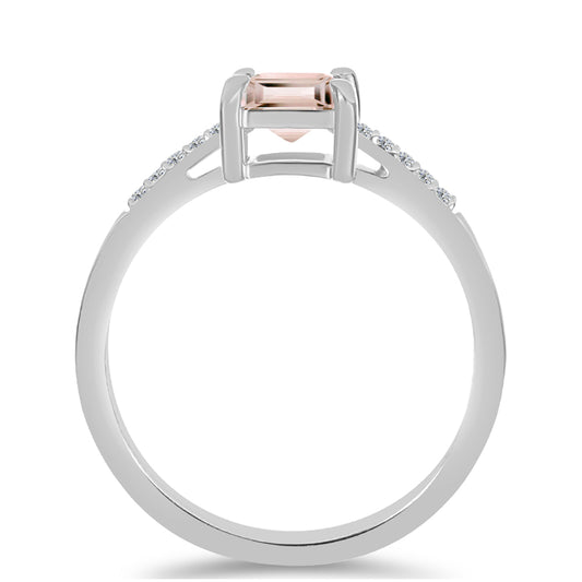 Stříbro 925/1000 - Prsten s Morganitem z Gozarehu a Bílým Topazem - Karátové číslo: 0.65. přibližná hmotnost: 2.1 gramů