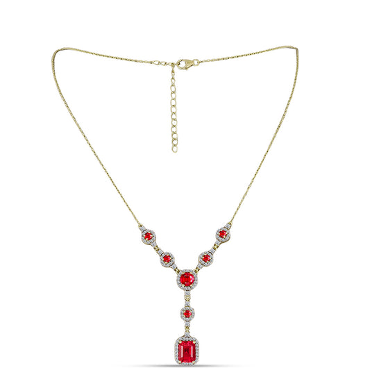 Pozlacené Stříbro 925/1000 - Náhrdelník s Červeným Achátem a Bílým Topazem - Karátové číslo: 4.89. přibližná hmotnost: 9.27 gramů