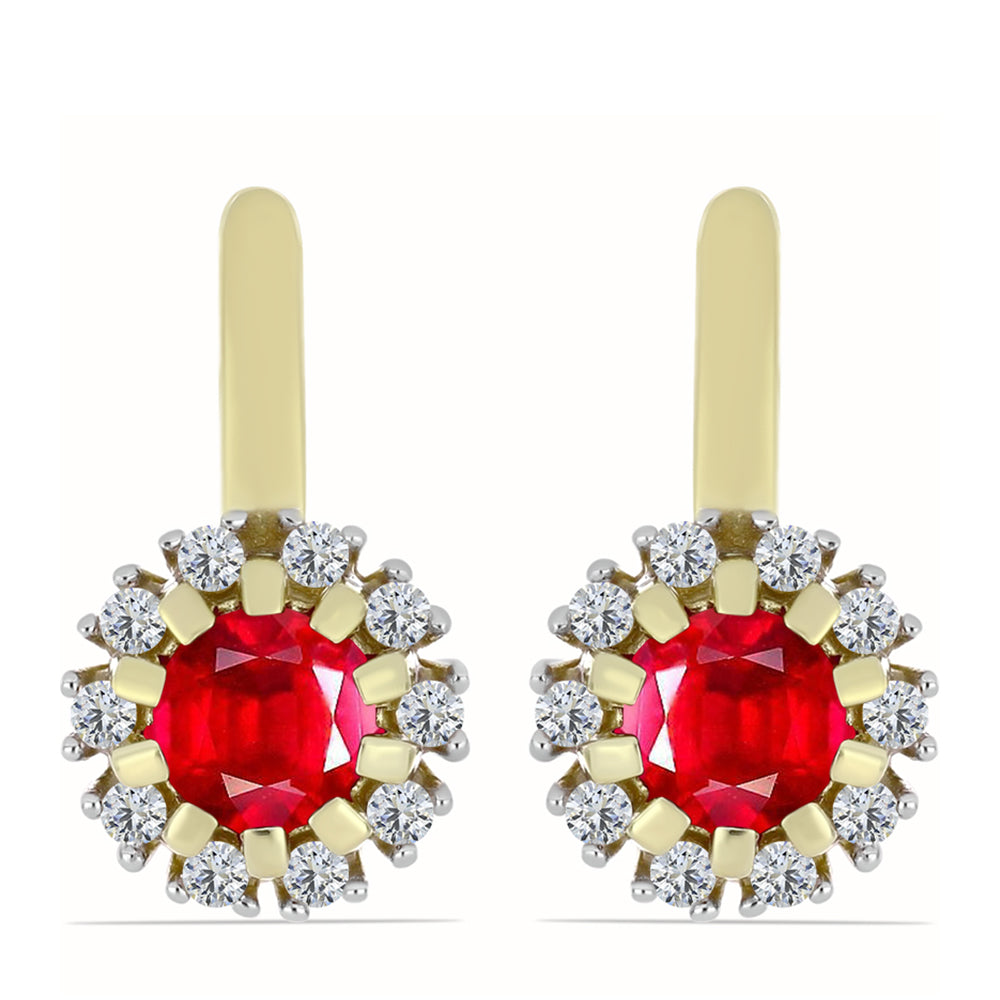 Pozlacené Stříbro 925/1000 - Náušnice s Červeným Achátem a Bílým Topazem - Karátové číslo: 1.17. přibližná hmotnost: 3.75 gramů