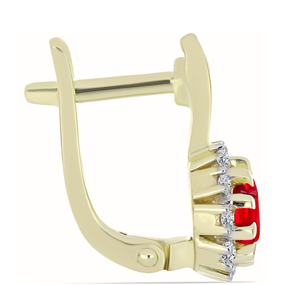 Pozlacené Stříbro 925/1000 - Náušnice s Červeným Achátem a Bílým Topazem - Karátové číslo: 1.17. přibližná hmotnost: 3.75 gramů 2 