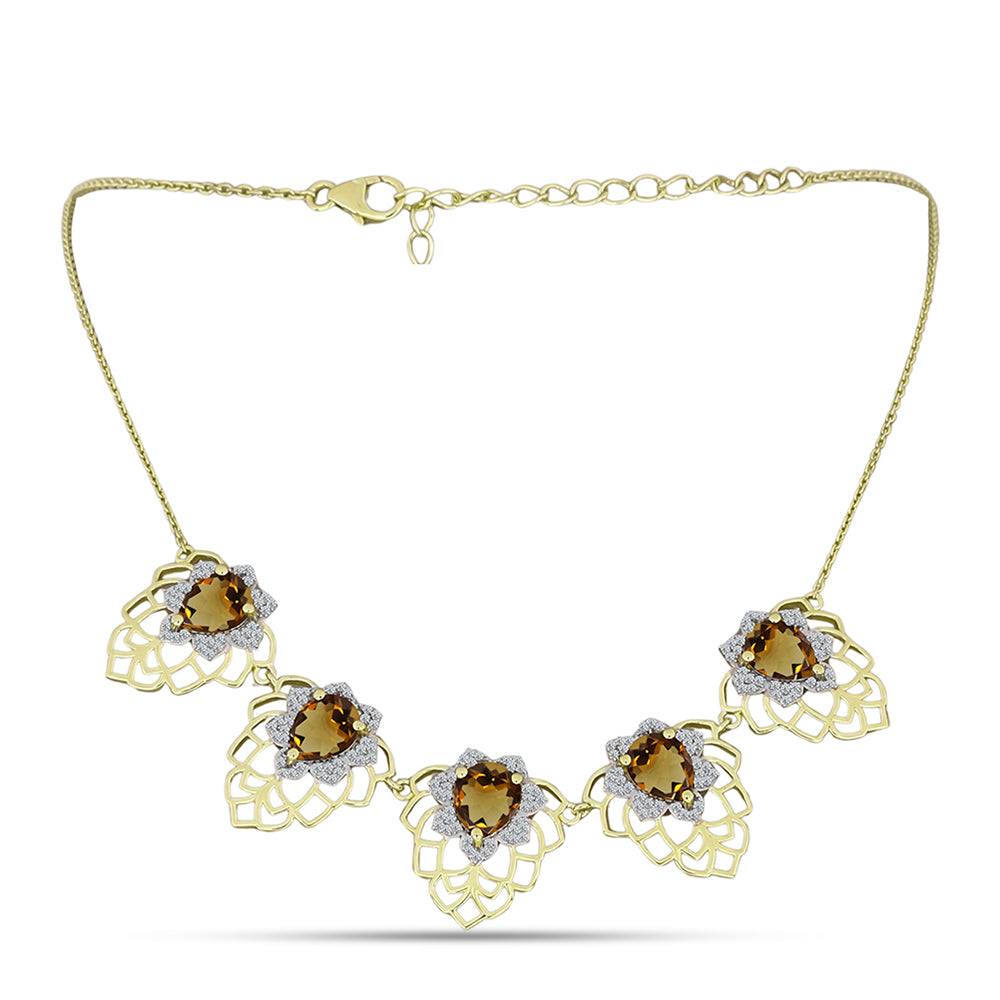 Pozlacené Stříbro 925/1000 - Náhrdelník s Koňakovým Křemenem a Bílým Topazem - Karátové číslo: 11.51. přibližná hmotnost: 13.57 gramů 1 