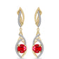 Pozlacené Stříbro 925/1000 - Náušnice s Červeným Achátem a Bílým Topazem - Karátové číslo: 2.8. přibližná hmotnost: 6.15 gramů
