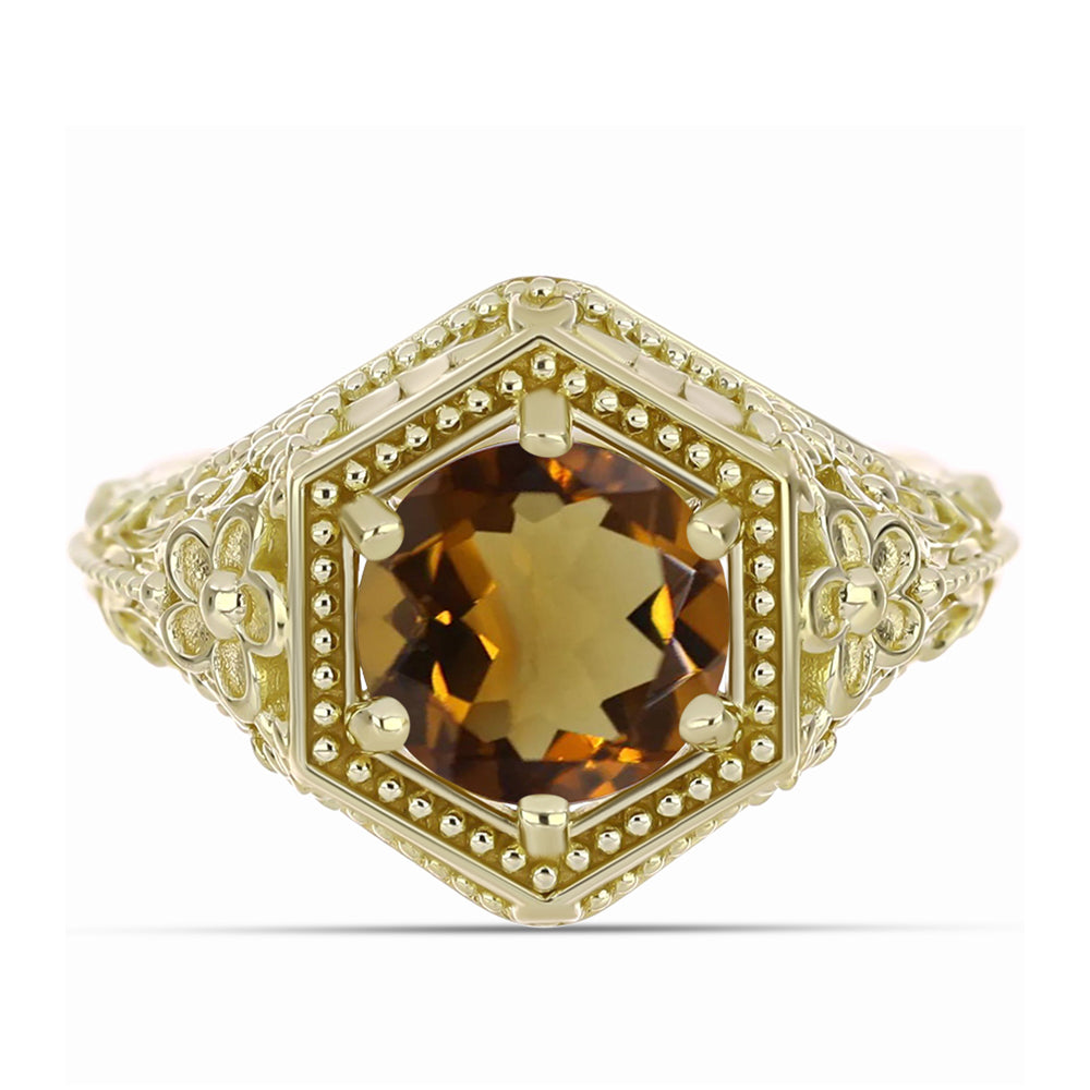 Pozlacené Stříbro 925/1000 - Prsten s Koňakovým Křemenem - Karátové číslo: 1.52. přibližná hmotnost: 3.77 gramů 1 