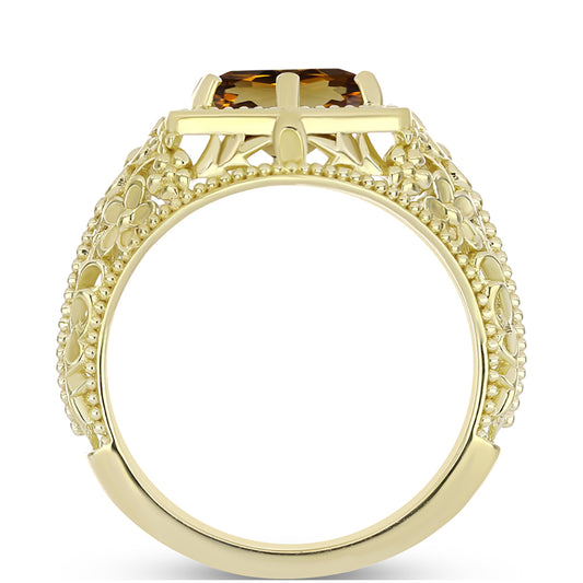 Pozlacené Stříbro 925/1000 - Prsten s Koňakovým Křemenem - Karátové číslo: 1.52. přibližná hmotnost: 3.77 gramů