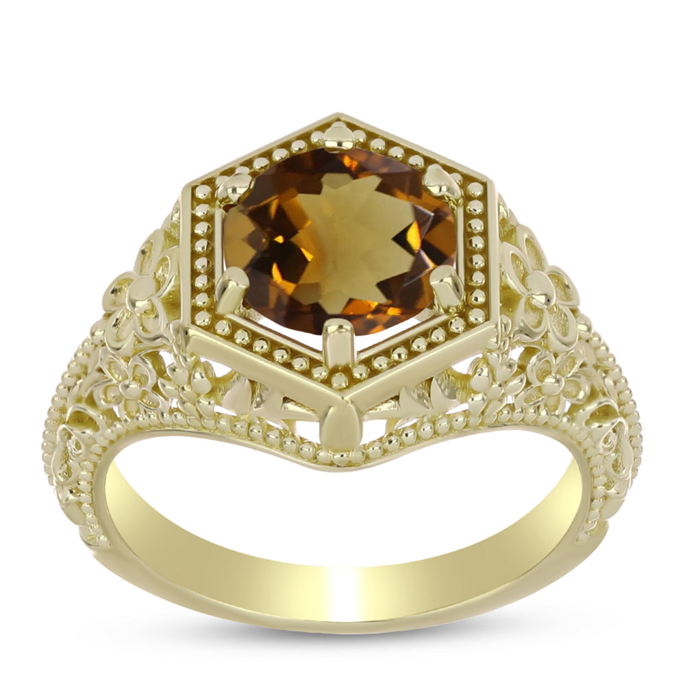 Pozlacené Stříbro 925/1000 - Prsten s Koňakovým Křemenem - Karátové číslo: 1.52. přibližná hmotnost: 3.77 gramů