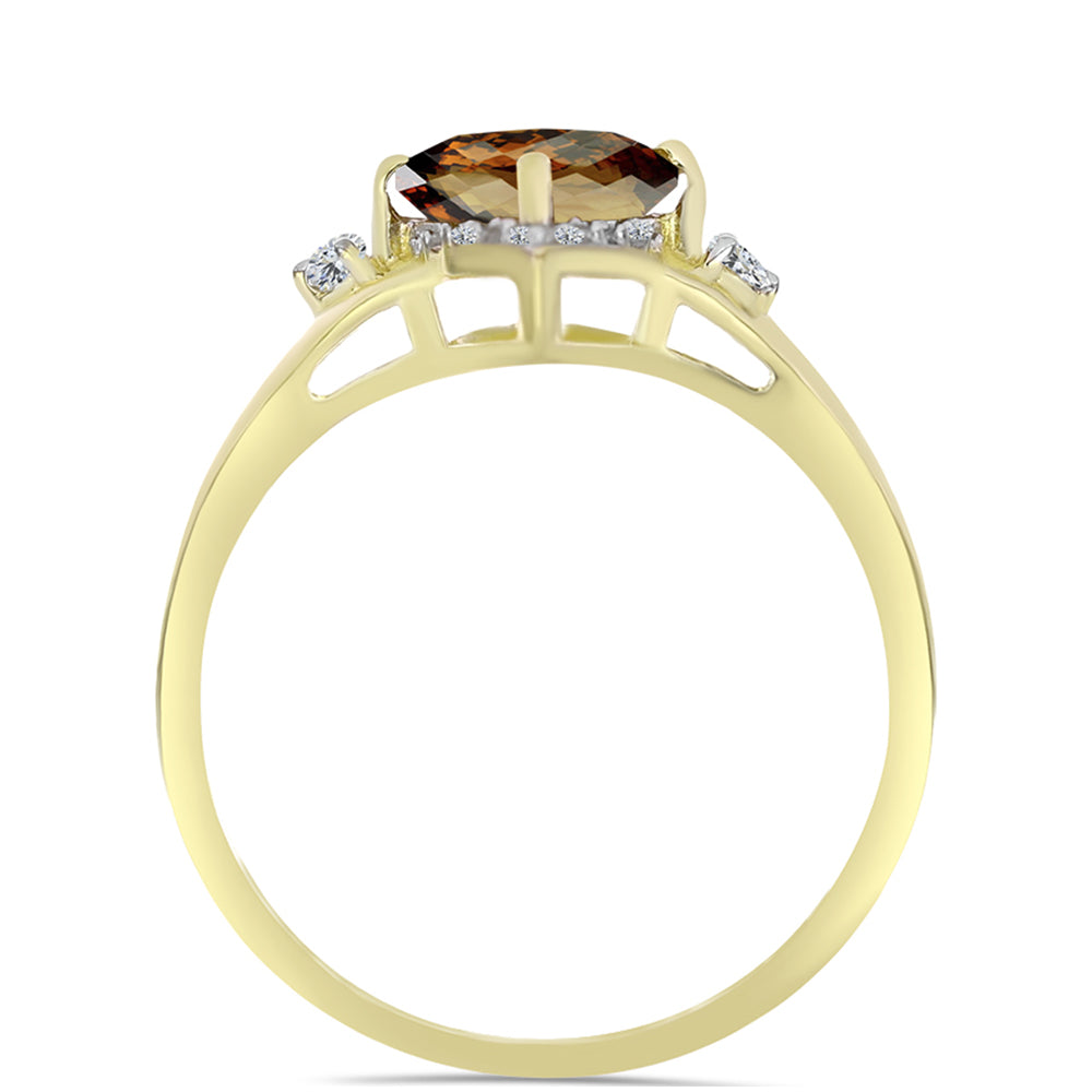 Pozlacené Stříbro 925/1000 - Prsten s Koňakovým Křemenem a Bílým Topazem - Karátové číslo: 1.7. přibližná hmotnost: 3.16 gramů 2 