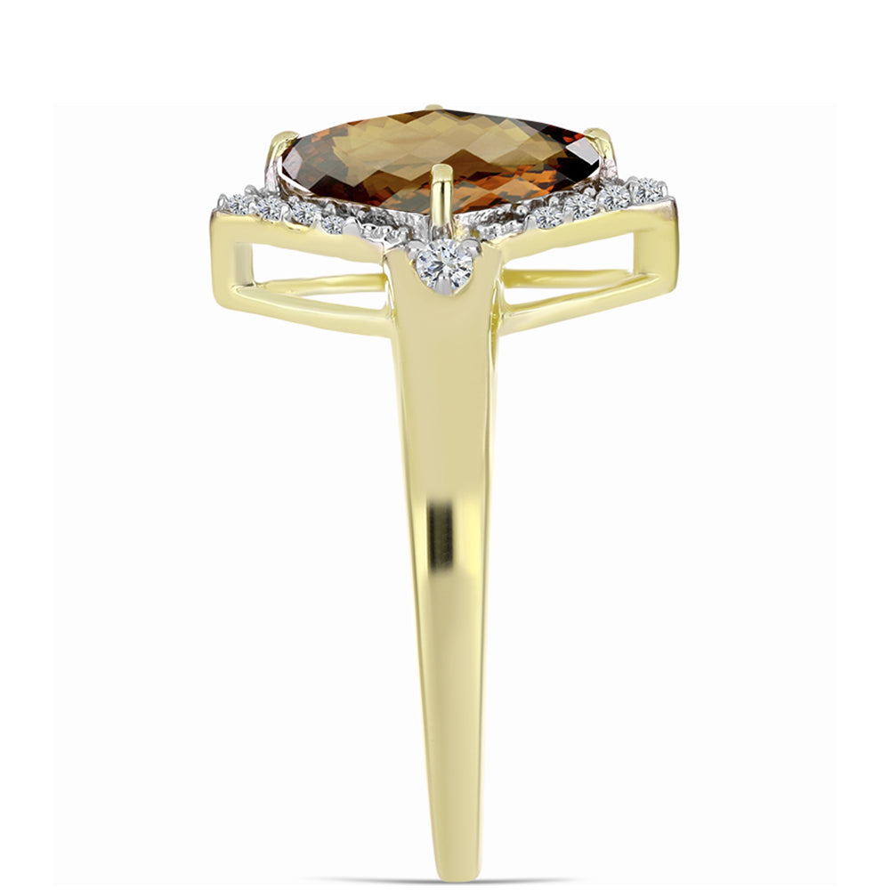 Pozlacené Stříbro 925/1000 - Prsten s Koňakovým Křemenem a Bílým Topazem - Karátové číslo: 1.7. přibližná hmotnost: 3.16 gramů 4 