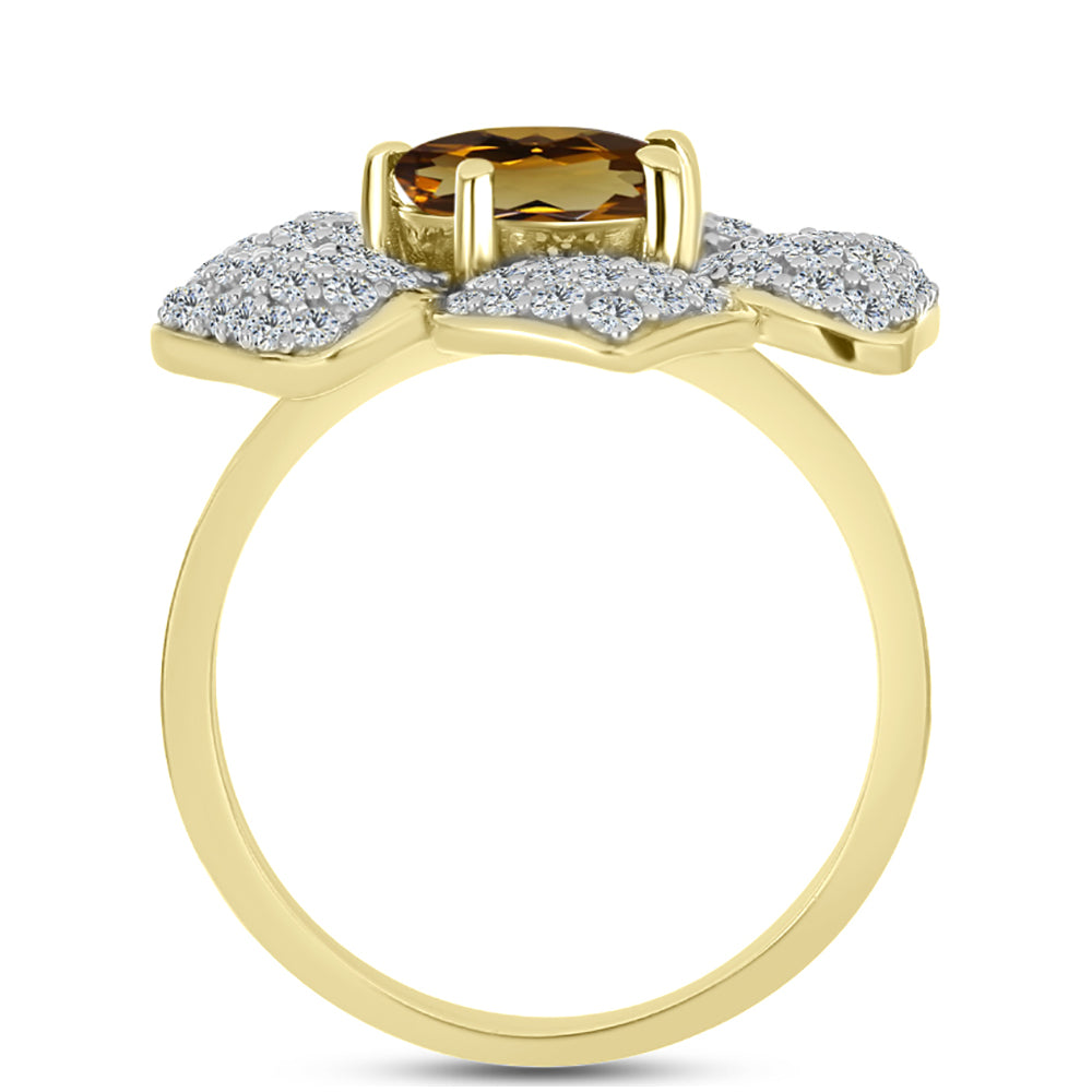 Pozlacené Stříbro 925/1000 - Prsten s Koňakovým Křemenem a Bílým Topazem - Karátové číslo: 2.88. přibližná hmotnost: 5.52 gramů 2 