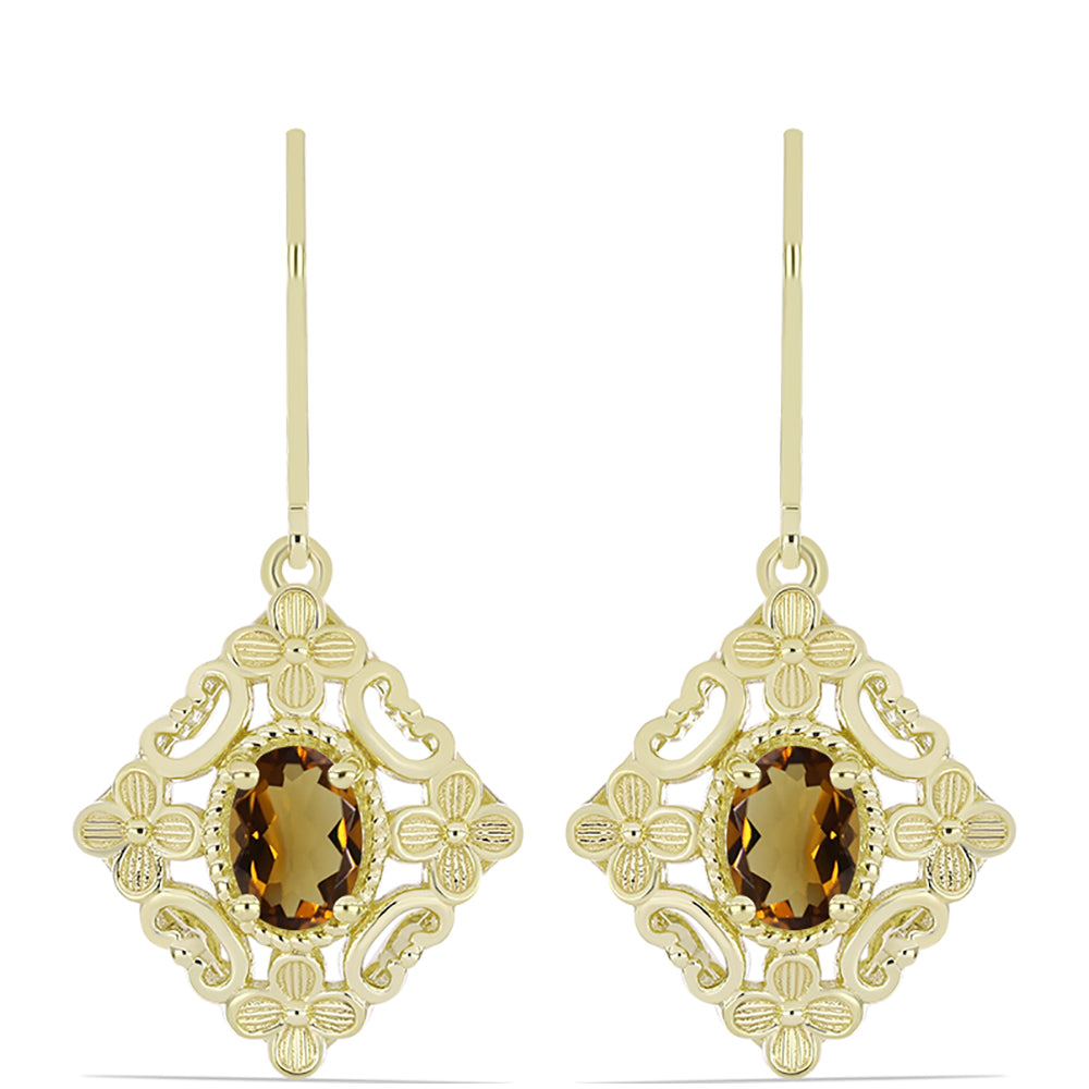 Pozlacené Stříbro 925/1000 - Náušnice s Koňakovým Křemenem - Karátové číslo: 1.44. přibližná hmotnost: 5.92 gramů 1 