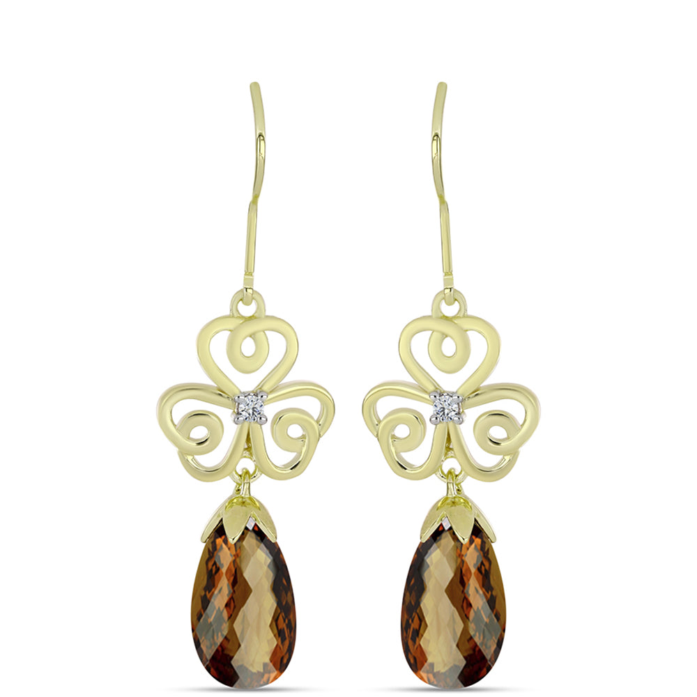 Pozlacené Stříbro 925/1000 - Náušnice s Koňakovým Křemenem a Bílým Topazem - Karátové číslo: 6.36. přibližná hmotnost: 5.17 gramů 1 