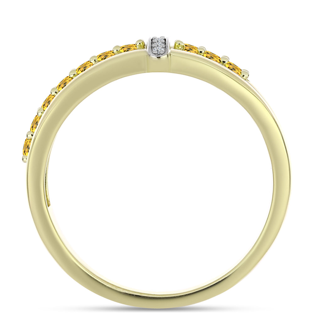 Pozlacené Stříbro 925/1000 - Prsten s Koňakovým Křemenem a Bílým Topazem - Karátové číslo: 0.38. přibližná hmotnost: 3.72 gramů 2 