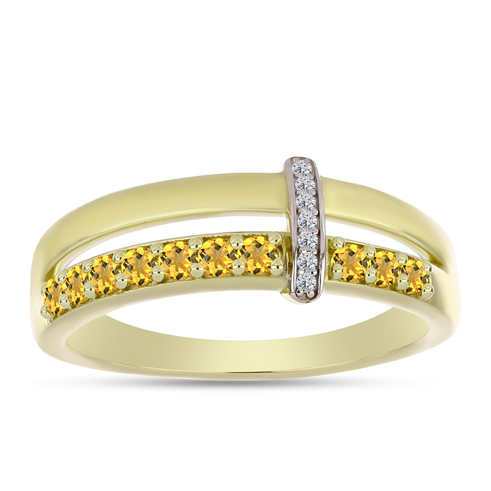 Pozlacené Stříbro 925/1000 - Prsten s Koňakovým Křemenem a Bílým Topazem - Karátové číslo: 0.38. přibližná hmotnost: 3.72 gramů 3 