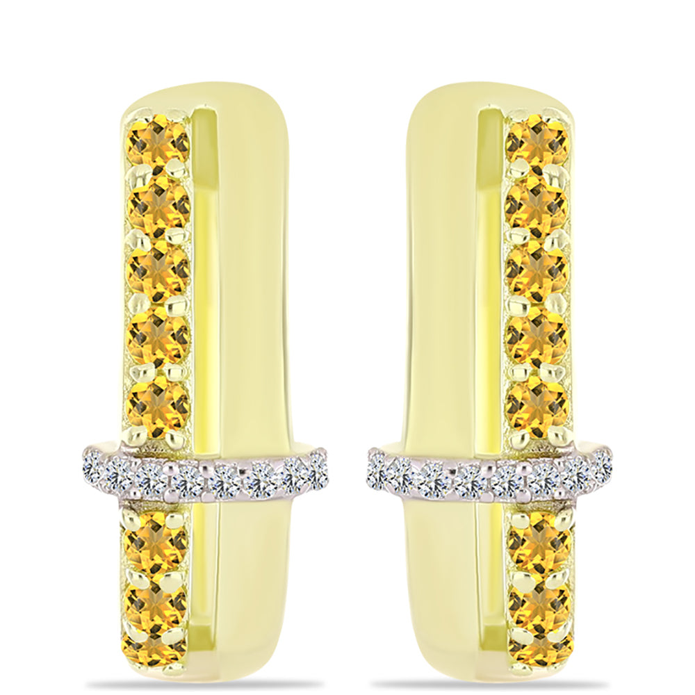 Pozlacené Stříbro 925/1000 - Náušnice s Koňakovým Křemenem a Bílým Topazem - Karátové číslo: 0.61. přibližná hmotnost: 4.68 gramů 1 