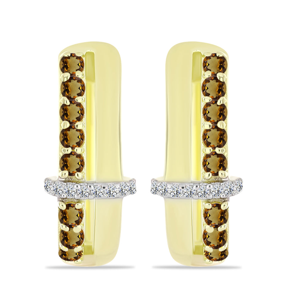 Pozlacené Stříbro 925/1000 - Náušnice s Koňakovým Křemenem a Bílým Topazem - Karátové číslo: 0.61. přibližná hmotnost: 4.68 gramů 3 