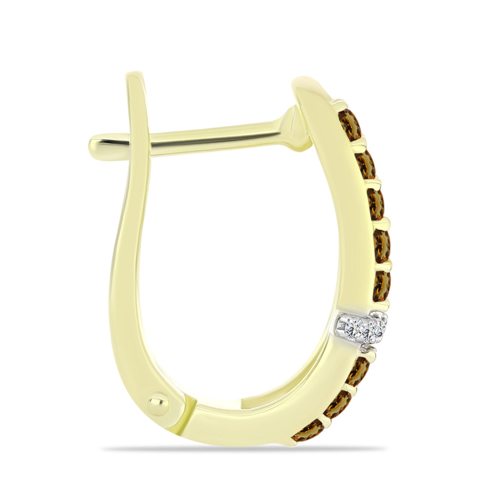 Pozlacené Stříbro 925/1000 - Náušnice s Koňakovým Křemenem a Bílým Topazem - Karátové číslo: 0.61. přibližná hmotnost: 4.68 gramů 4 