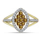 Pozlacené Stříbro 925/1000 - Prsten s Koňakovým Křemenem a Bílým Topazem - Karátové číslo: 0.52. přibližná hmotnost: 2.7 gramů