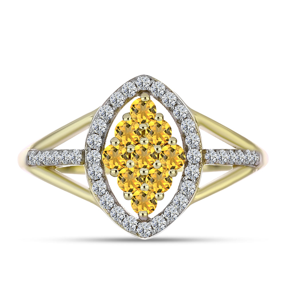 Pozlacené Stříbro 925/1000 - Prsten s Koňakovým Křemenem a Bílým Topazem - Karátové číslo: 0.52. přibližná hmotnost: 2.7 gramů 1 