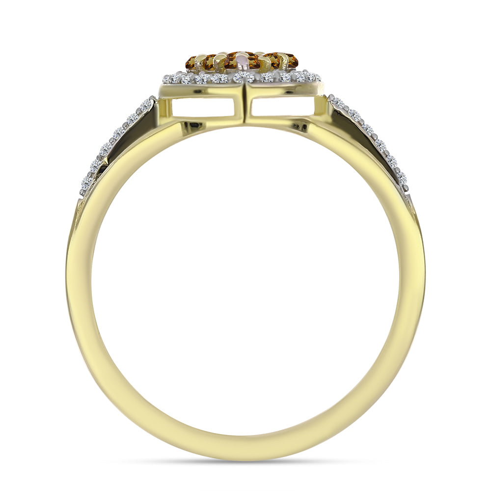 Pozlacené Stříbro 925/1000 - Prsten s Koňakovým Křemenem a Bílým Topazem - Karátové číslo: 0.52. přibližná hmotnost: 2.7 gramů