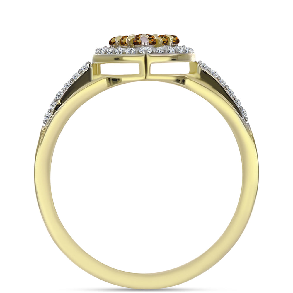 Pozlacené Stříbro 925/1000 - Prsten s Koňakovým Křemenem a Bílým Topazem - Karátové číslo: 0.52. přibližná hmotnost: 2.7 gramů