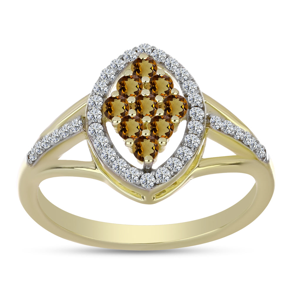 Pozlacené Stříbro 925/1000 - Prsten s Koňakovým Křemenem a Bílým Topazem - Karátové číslo: 0.52. přibližná hmotnost: 2.7 gramů 7 