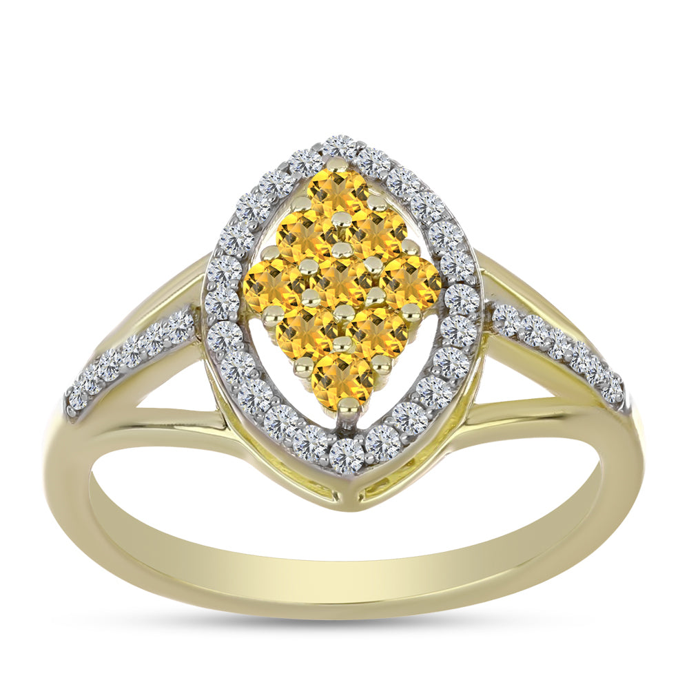 Pozlacené Stříbro 925/1000 - Prsten s Koňakovým Křemenem a Bílým Topazem - Karátové číslo: 0.52. přibližná hmotnost: 2.7 gramů 3 