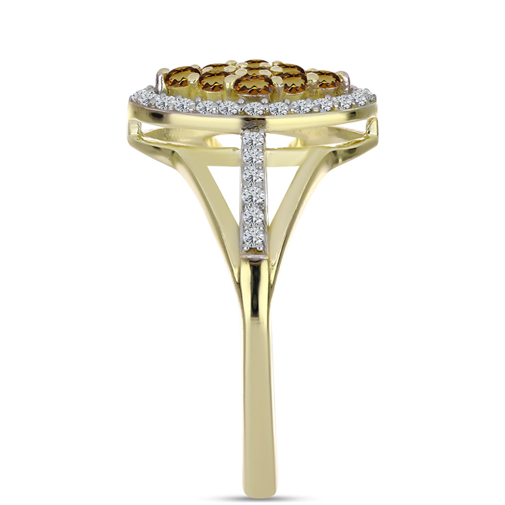 Pozlacené Stříbro 925/1000 - Prsten s Koňakovým Křemenem a Bílým Topazem - Karátové číslo: 0.52. přibližná hmotnost: 2.7 gramů 4 