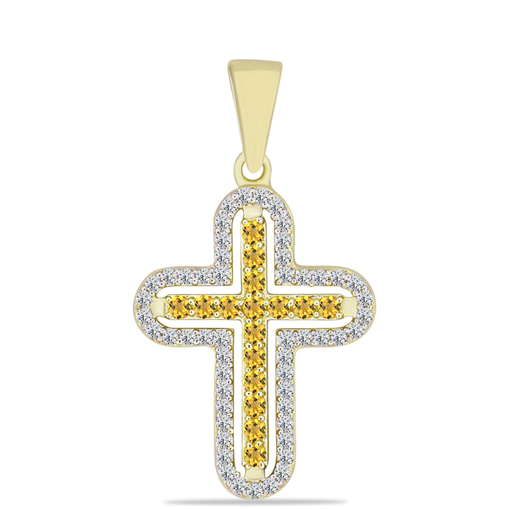 Pozlacené Stříbro 925/1000 - Přívěsek s Koňakovým Křemenem a Bílým Topazem - Karátové číslo: 0.57. přibližná hmotnost: 1.72 gramů