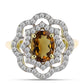 Pozlacené Stříbro 925/1000 - Prsten s Koňakovým Křemenem a Bílým Topazem - Karátové číslo: 1.58. přibližná hmotnost: 3.39 gramů