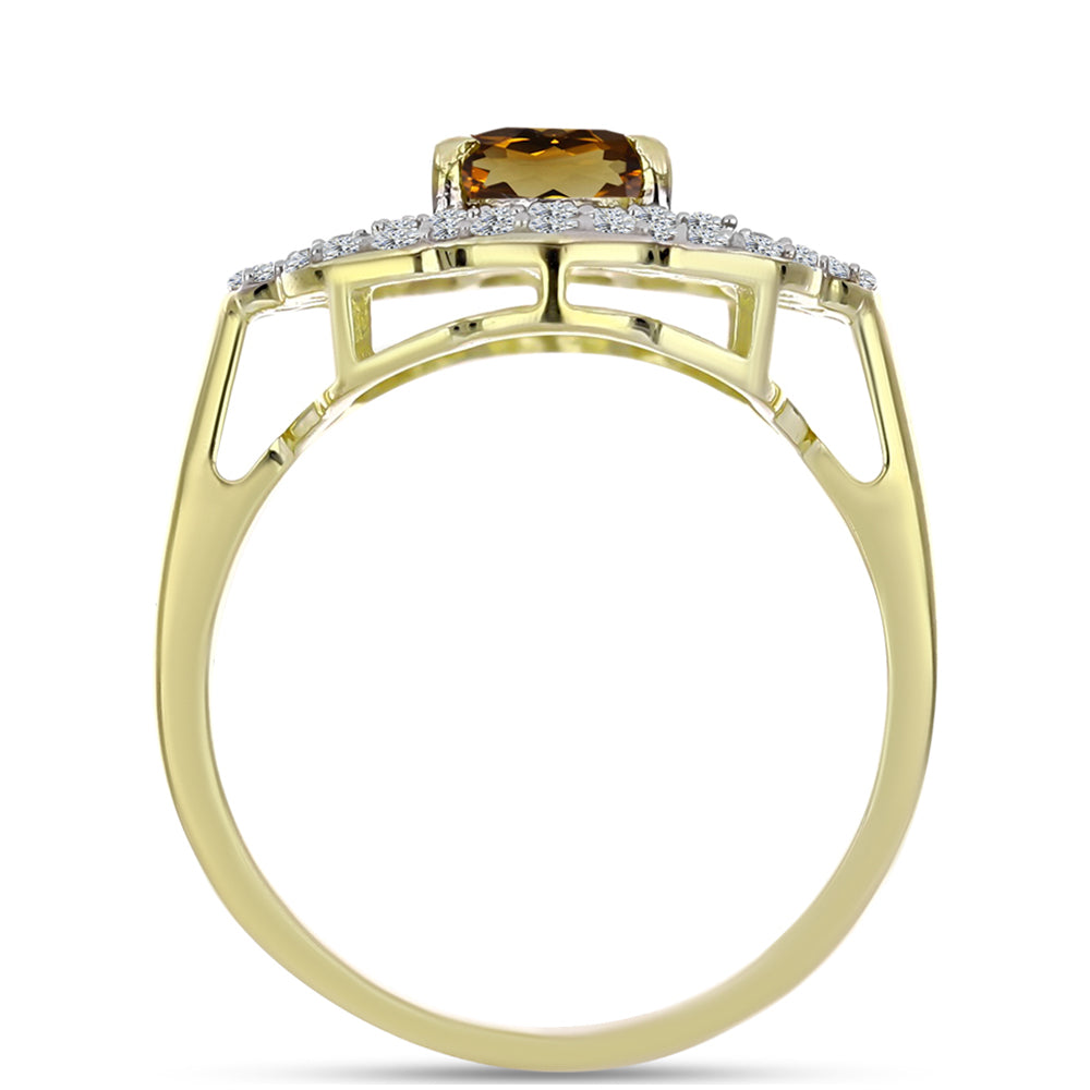 Pozlacené Stříbro 925/1000 - Prsten s Koňakovým Křemenem a Bílým Topazem - Karátové číslo: 1.58. přibližná hmotnost: 3.39 gramů 2 