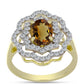 Pozlacené Stříbro 925/1000 - Prsten s Koňakovým Křemenem a Bílým Topazem - Karátové číslo: 1.58. přibližná hmotnost: 3.39 gramů