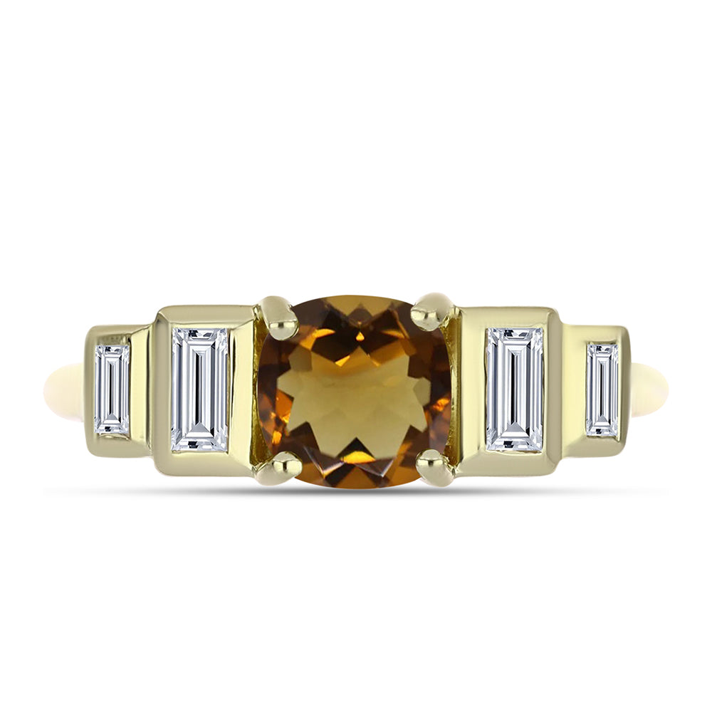 Pozlacené Stříbro 925/1000 - Prsten s Koňakovým Křemenem a Bílým Zirkonem - Karátové číslo: 1.2. přibližná hmotnost: 2.44 gramů