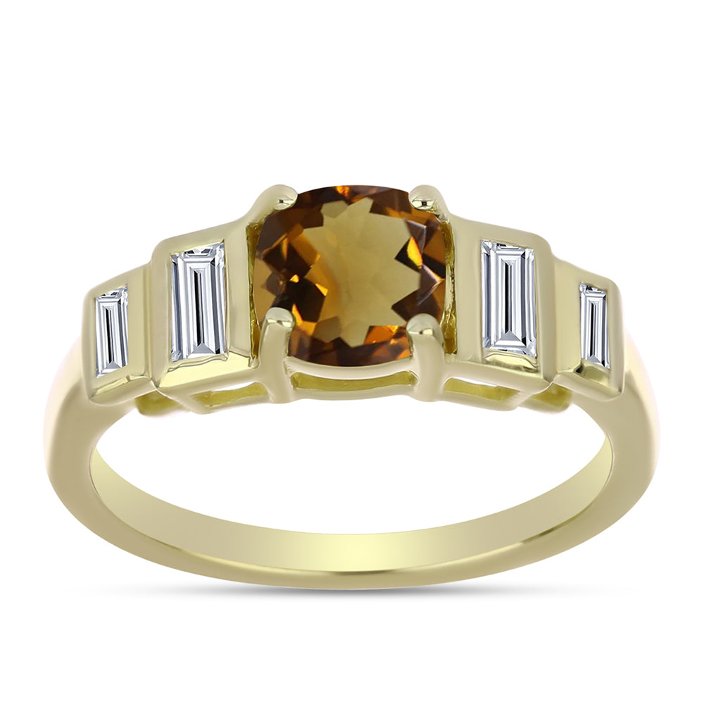 Pozlacené Stříbro 925/1000 - Prsten s Koňakovým Křemenem a Bílým Zirkonem - Karátové číslo: 1.2. přibližná hmotnost: 2.44 gramů 3 