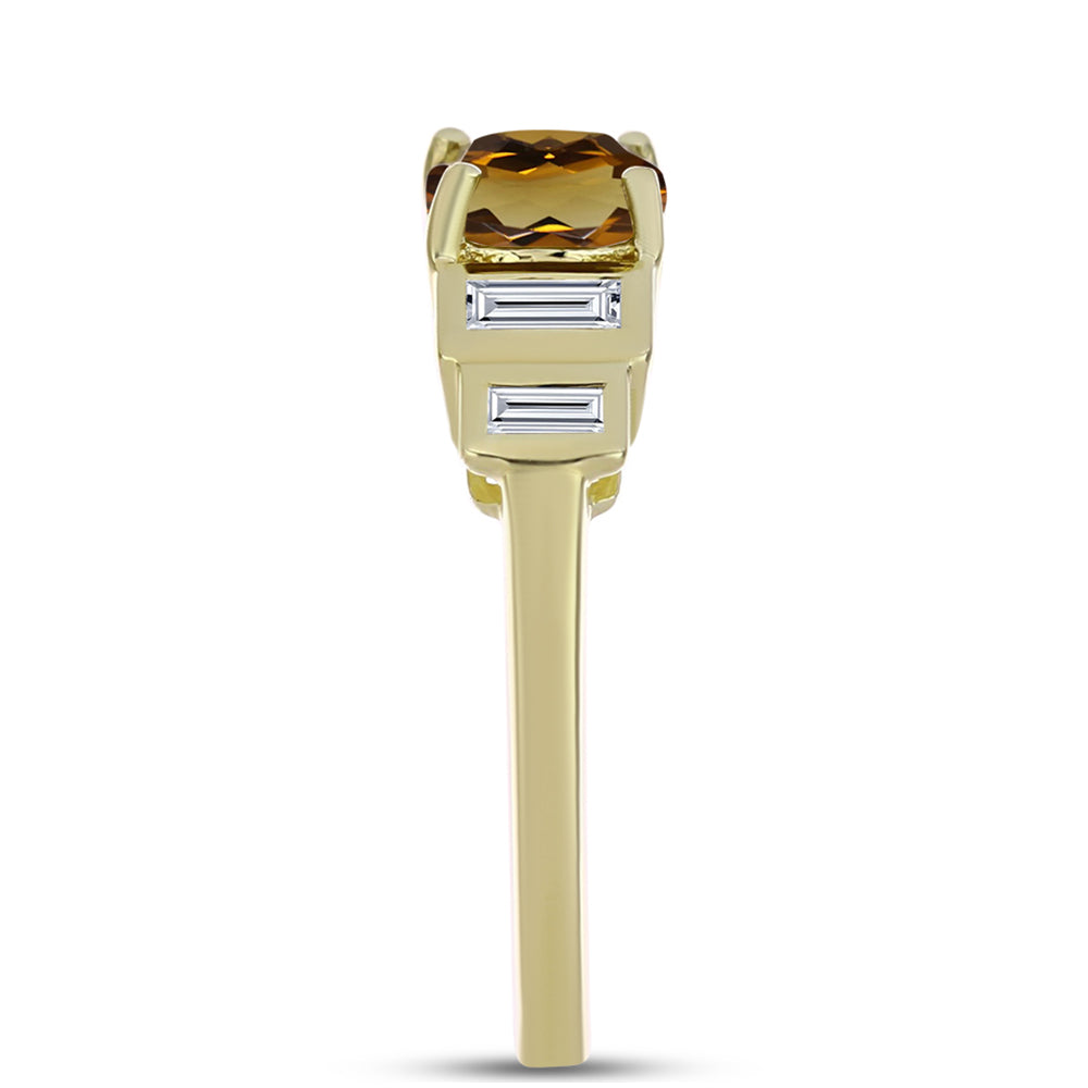 Pozlacené Stříbro 925/1000 - Prsten s Koňakovým Křemenem a Bílým Zirkonem - Karátové číslo: 1.2. přibližná hmotnost: 2.44 gramů 4 