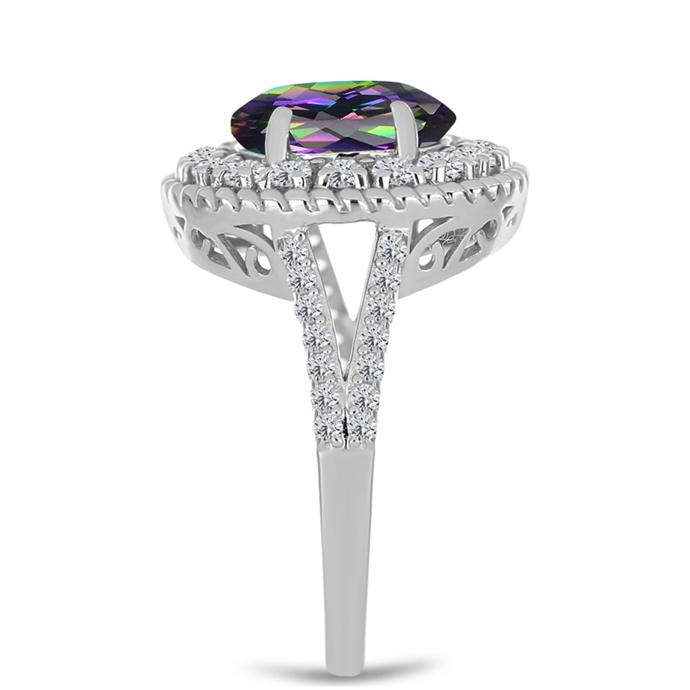 Stříbro 925/1000 - Prsten s Brazilským Mystickým Zeleným Křemenem a Bílým Topazem - Karátové číslo: 3.27. přibližná hmotnost: 4.58 gramů 4 