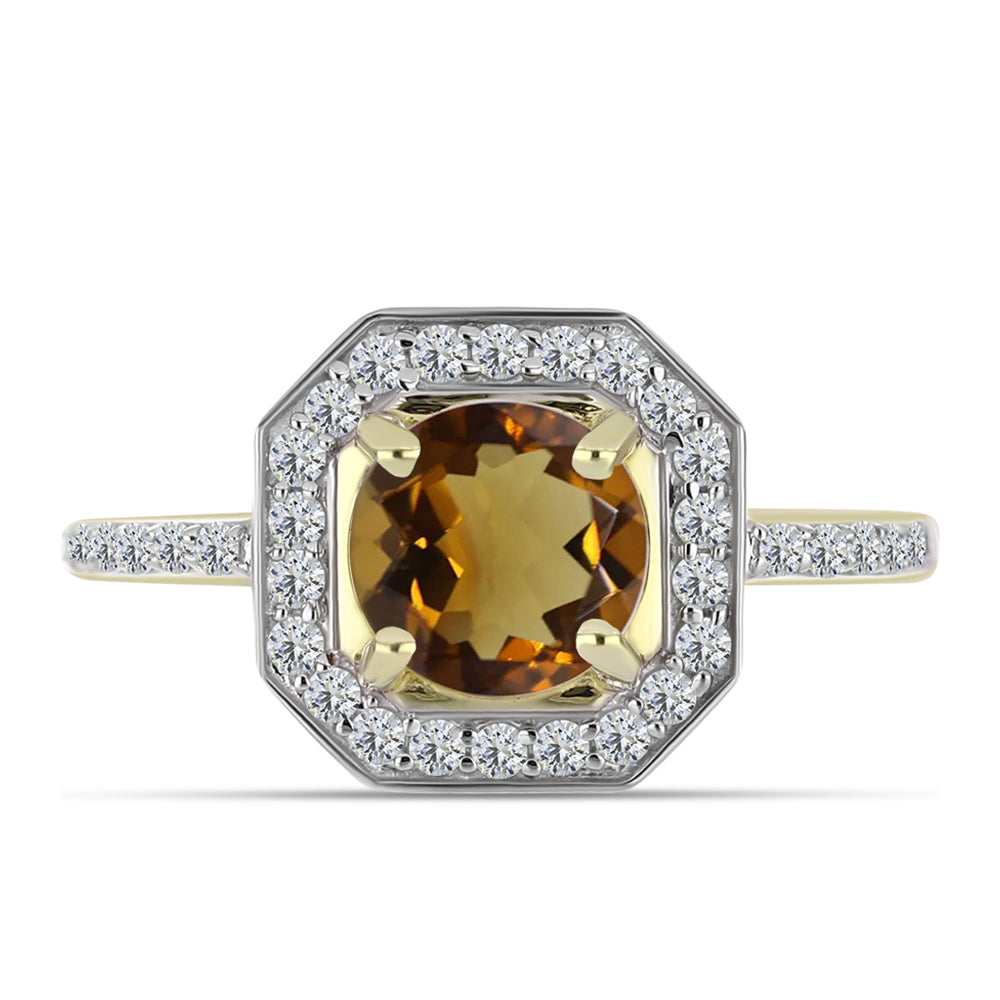 Pozlacené Stříbro 925/1000 - Prsten s Koňakovým Křemenem a Bílým Topazem - Karátové číslo: 1.64. přibližná hmotnost: 2.97 gramů 1 