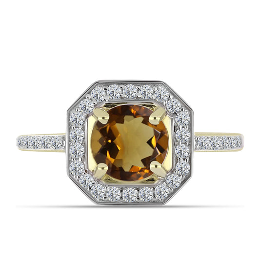 Pozlacené Stříbro 925/1000 - Prsten s Koňakovým Křemenem a Bílým Topazem - Karátové číslo: 1.64. přibližná hmotnost: 2.97 gramů