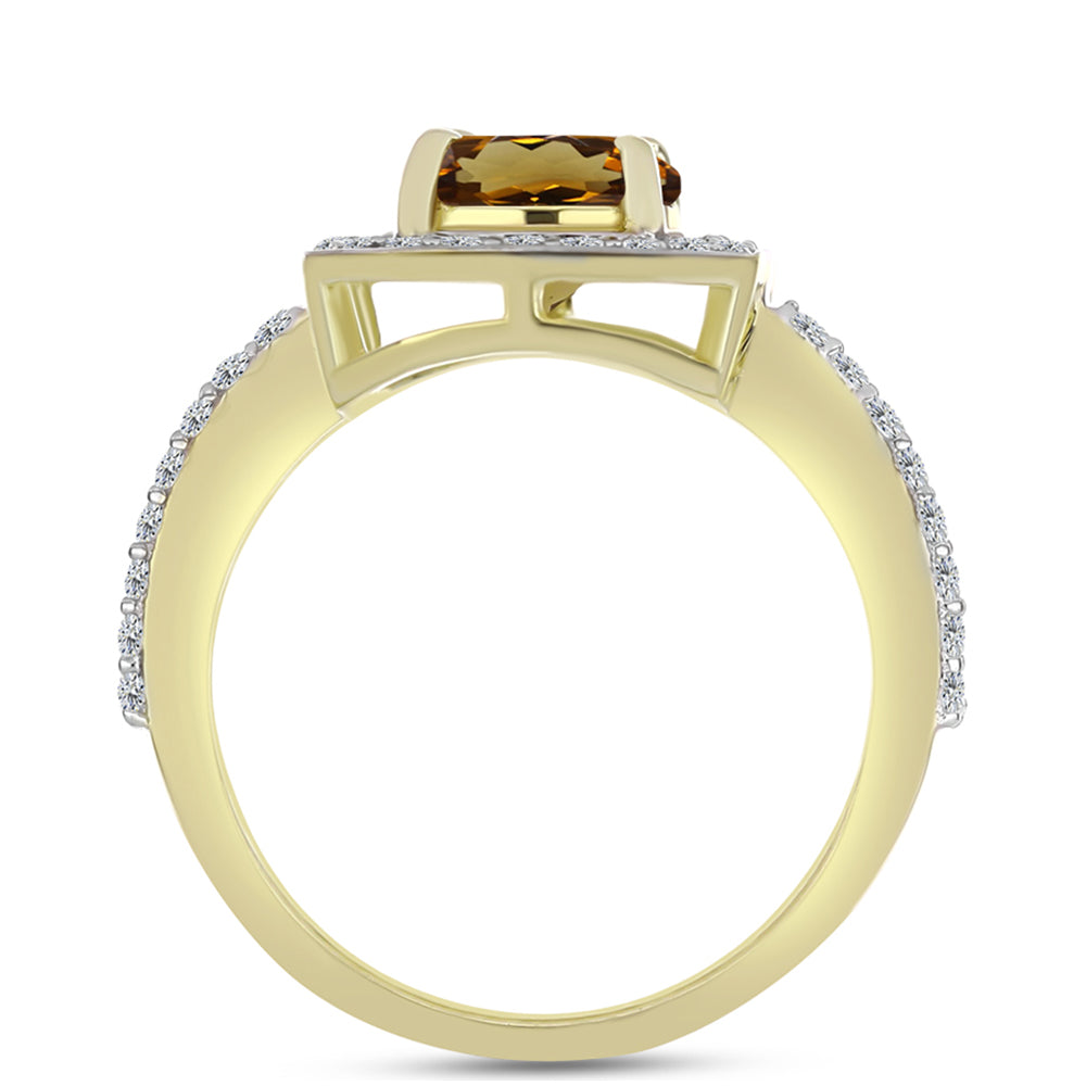 Pozlacené Stříbro 925/1000 - Prsten s Koňakovým Křemenem a Bílým Topazem - Karátové číslo: 1.64. přibližná hmotnost: 2.97 gramů