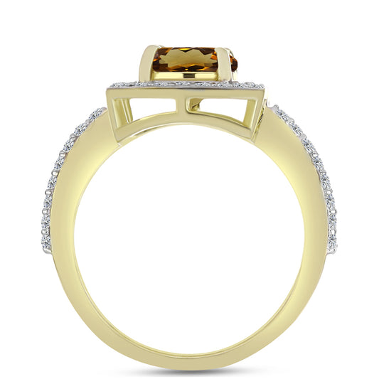 Pozlacené Stříbro 925/1000 - Prsten s Koňakovým Křemenem a Bílým Topazem - Karátové číslo: 1.64. přibližná hmotnost: 2.97 gramů