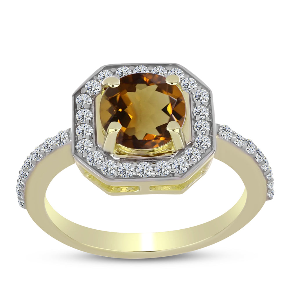 Pozlacené Stříbro 925/1000 - Prsten s Koňakovým Křemenem a Bílým Topazem - Karátové číslo: 1.64. přibližná hmotnost: 2.97 gramů 3 