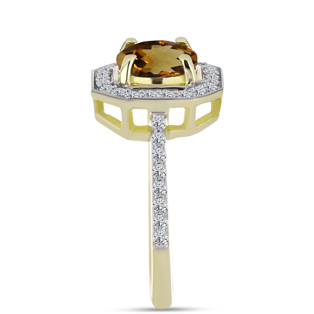 Pozlacené Stříbro 925/1000 - Prsten s Koňakovým Křemenem a Bílým Topazem - Karátové číslo: 1.64. přibližná hmotnost: 2.97 gramů 4 