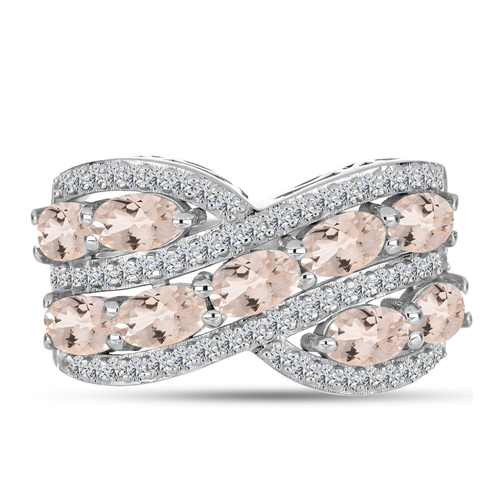 Stříbro 925/1000 - Prsten s Morganitem z Gozarehu a Bílým Topazem - Karátové číslo: 2.47. přibližná hmotnost: 5.42 gramů 1 