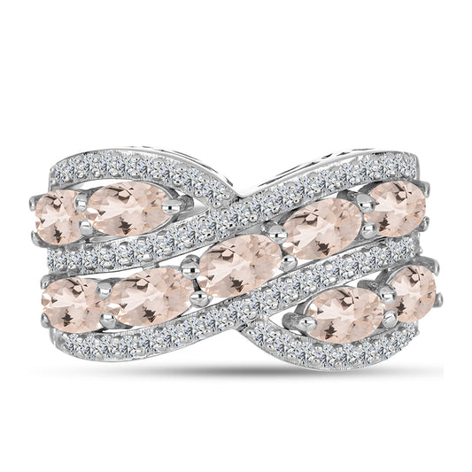 Stříbro 925/1000 - Prsten s Morganitem z Gozarehu a Bílým Topazem - Karátové číslo: 2.47. přibližná hmotnost: 5.42 gramů