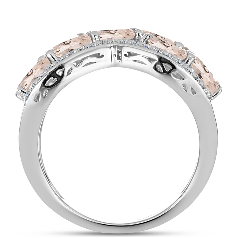 Stříbro 925/1000 - Prsten s Morganitem z Gozarehu a Bílým Topazem - Karátové číslo: 2.47. přibližná hmotnost: 5.42 gramů