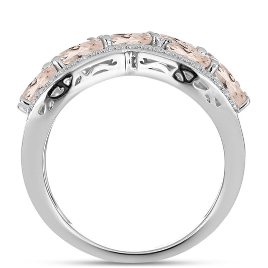 Stříbro 925/1000 - Prsten s Morganitem z Gozarehu a Bílým Topazem - Karátové číslo: 2.47. přibližná hmotnost: 5.42 gramů