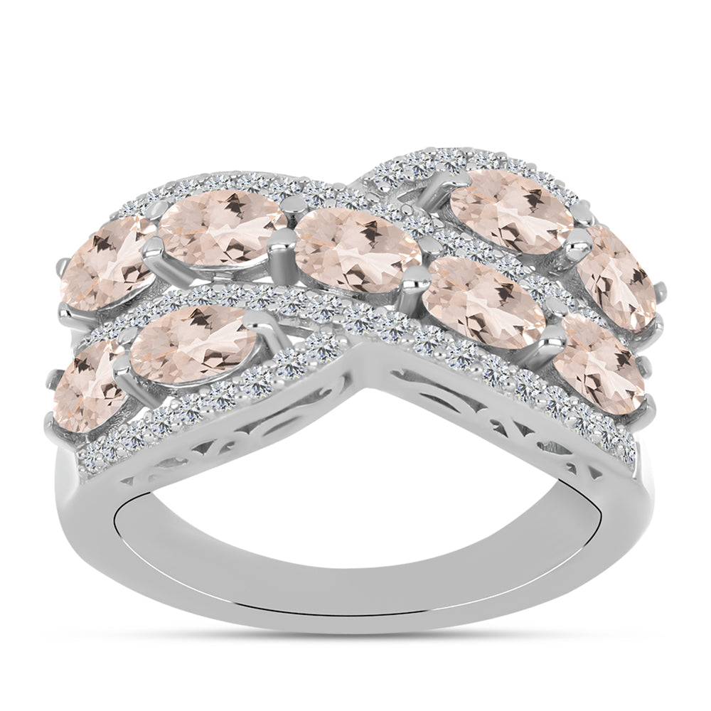 Stříbro 925/1000 - Prsten s Morganitem z Gozarehu a Bílým Topazem - Karátové číslo: 2.47. přibližná hmotnost: 5.42 gramů